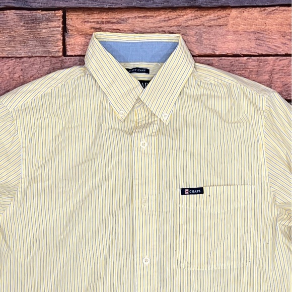 Mens Chaps Easy Care Yellow Striped Button Down Long Sleeve Shirt - Picture 2 of 5